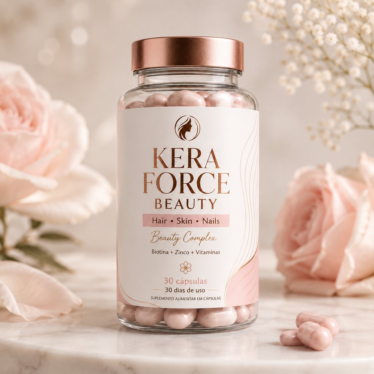 Kera Force Beauty - pote único com rosas claras
