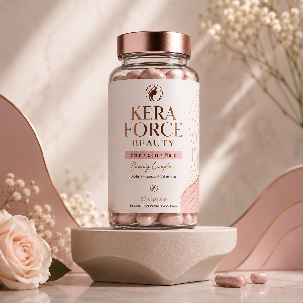Kera Force Beauty - 60 cápsulas em pedestal rosé