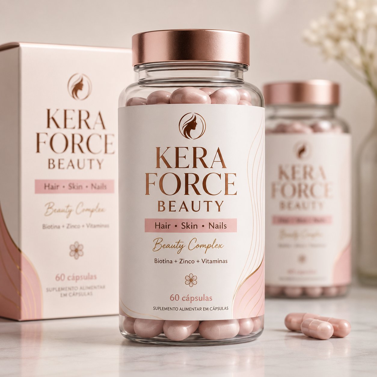 Kera Force Beauty - pote e caixa edição 60 cápsulas